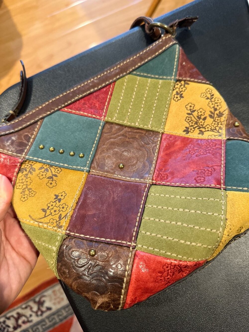 Fossil Patchwork Leather Crossbody Bag Boho Colorblock Shoulder Purse Y2K - Picture 13 of 13